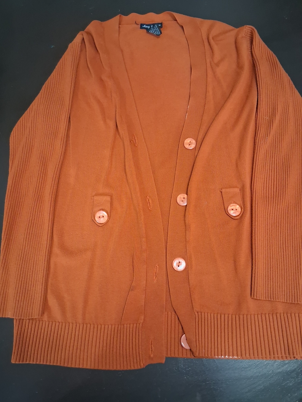 & Other Stories Rust Orange Button-Up Rib Sleeve Cardigan